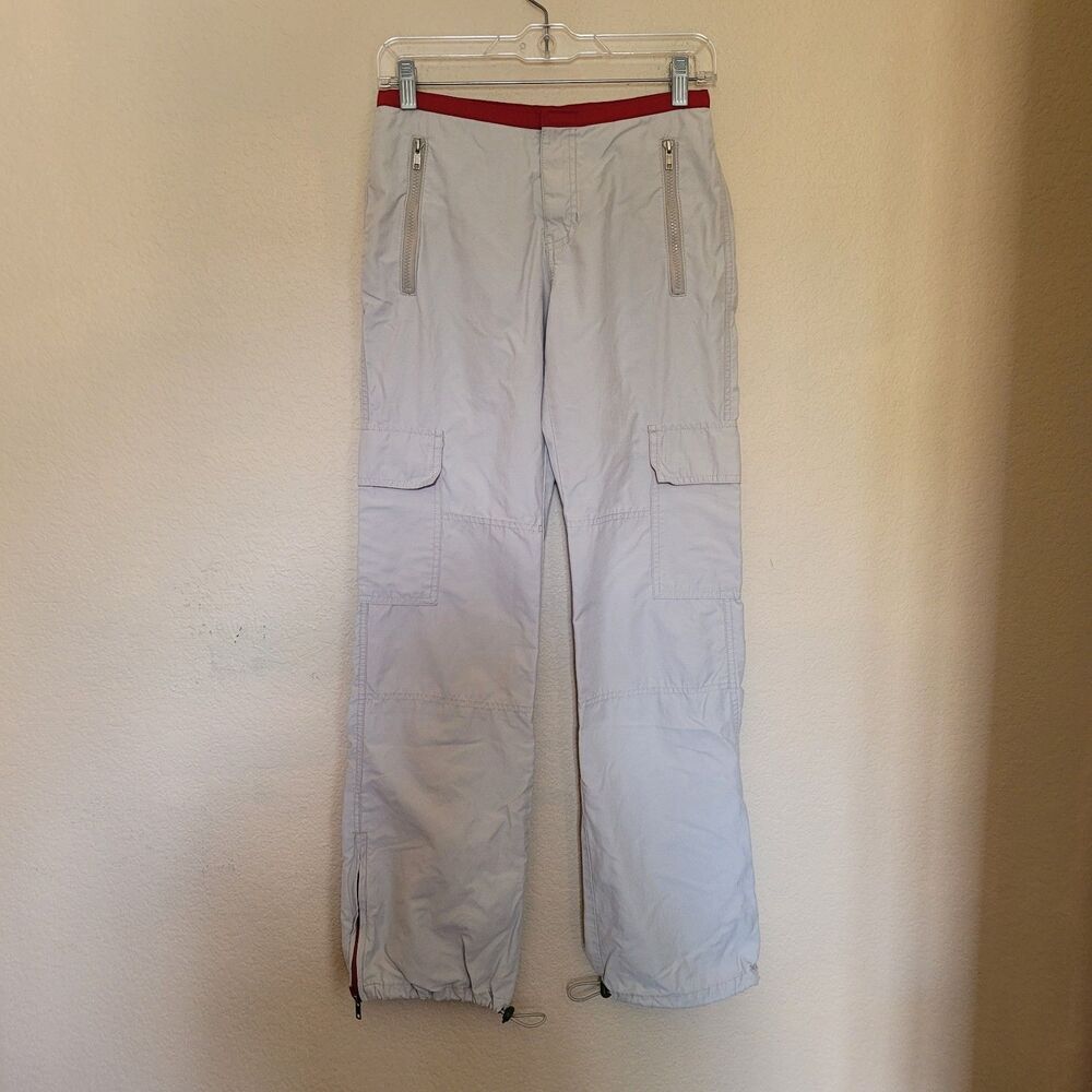 Vtg Y2K Abercrombie & Fitch Womens 0 Beige Paratrooper Straight Cargo Pants Zip